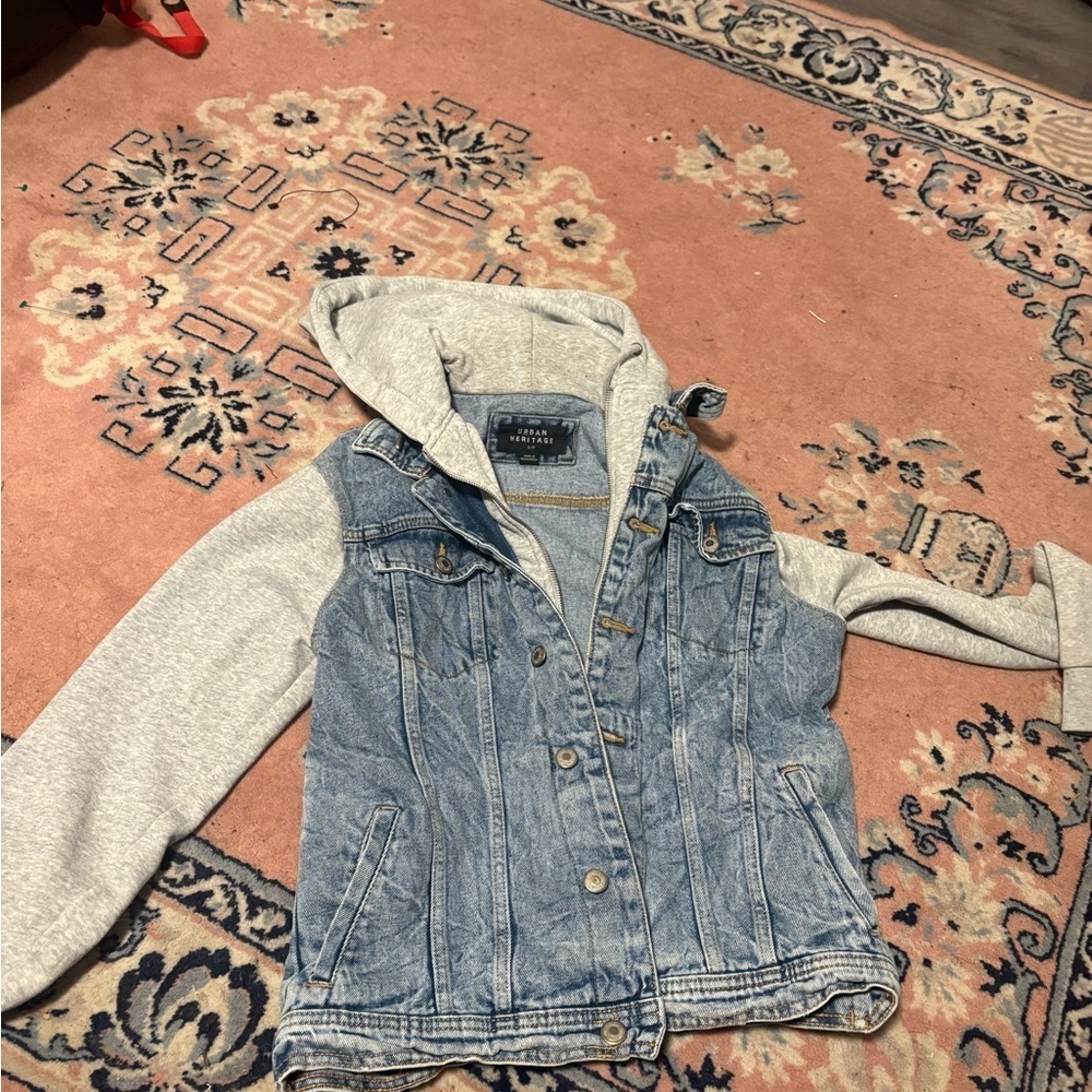Urban Heritage Blue and Gray Denim Hoodie Jacket